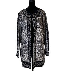 ISAAC Mizrahi Womens Black Grey Patterned Long Line‎ Cardigan Sweater Size Large